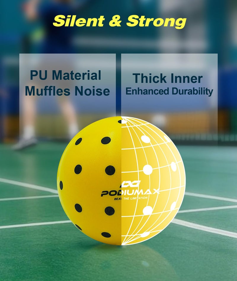 PodiuMax Indoor Pickleball Balls, 6 PCS Quiet Pickleballs, Foam Pickleball for Indoor & Outdoor Practice, Noise Reducing Soft Pickle Balls for All Ground Surfaces - Image 4